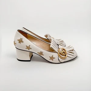 Womens Gucci Marmont GG Bee Star Loafer Pumps White EU 37 US 7 $900+ - Picture 1 of 13