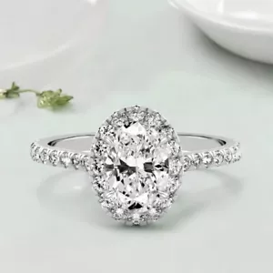 Alianza de diamantes de 1,60 quilates corte ovalado certificado IGI creado en laboratorio oro blanco de 14 quilates - Imagen 1 de 11