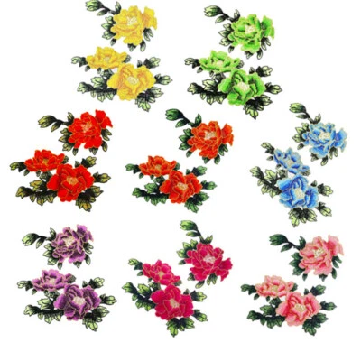1 Pair Flower Embroidery Patches Sewing Appliques Stickers Handmade Cloth Decal↖ - Image 1 of 4