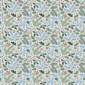 Santa's Tree Farm Berries & Boughs Sky CD16452 Cotton Fabric by half yard - Picture 1 of 6