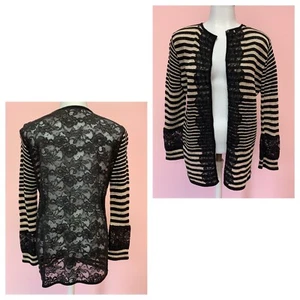Ball Of Cotton Medium 6 8 Gold Black Lace Knit Designer Women’s Sweater Cardigan - Picture 1 of 6