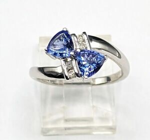 2 Ct Trillion Cut Simulated Blue Tanzanite Women Bypass Ring 14k White Gold Over