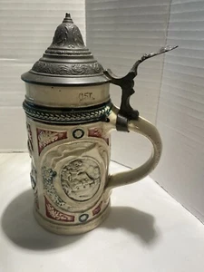 Antique Beer Stein With Pewter Lid 0.5 L Man and Woman - Handle Repaired - Picture 1 of 23