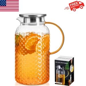 Glass Pitcher 64 Oz, High Borosilicate, Iced Tea Pitcher with Lid and Spout - Picture 1 of 7