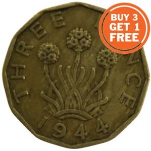 BRASS THREE PENCE GEORGE VI COIN CHOICE OF YEAR 1937 TO 1952 - Picture 1 of 2