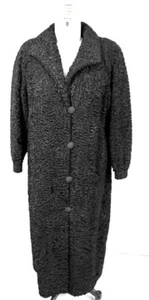 BLACK BROADTAIL REVERSIBLE FUR COAT PERSIAN astrakhan karakul Mob Wife EraL XL - Picture 1 of 6