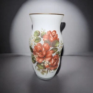 Vintage White Frosted Floral Vase Norleans Gold Rim Italy Artist Signed Decor - Picture 1 of 12