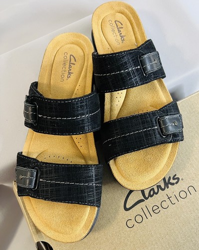 Sandali donna Clarks Collection regolabili slide tg 7 5 aprile crepuscolo nero casual
