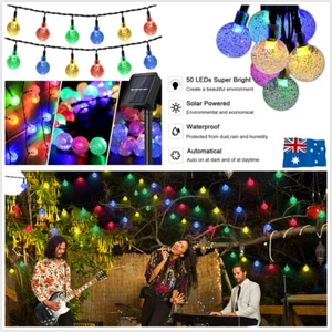 50LED Solar Outdoor String Fairy Light Crystal Globe Garden Xmas Decor Colorful - Picture 1 of 12