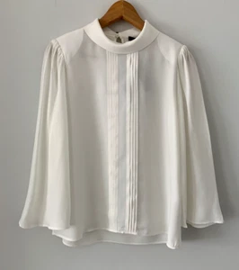 Massimo Dutti Smart Ivory Top With Pleated Front - Trumpet Sleeves Size 34 TAGS - Picture 1 of 8