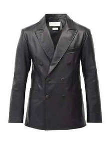 Blazer da uomo in pelle nera in pura pelle d'agnello giacca 2 bottoni taglia S M L XL XXL - Foto 1 di 6