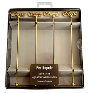 Pier 1 Imports Swizzle Stir Sticks Gold Bevande Agitatori Casa Bar Festa Decorazione - Foto 1 di 13