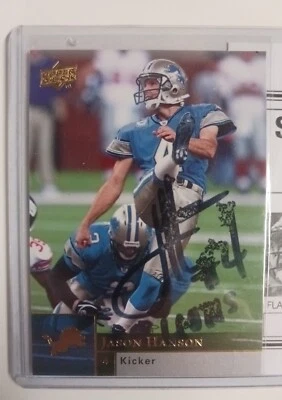 2009 Upper Deck Jason Hanson Autographed Football Card With COA. Detroit Lions.  - Image 1 of 2