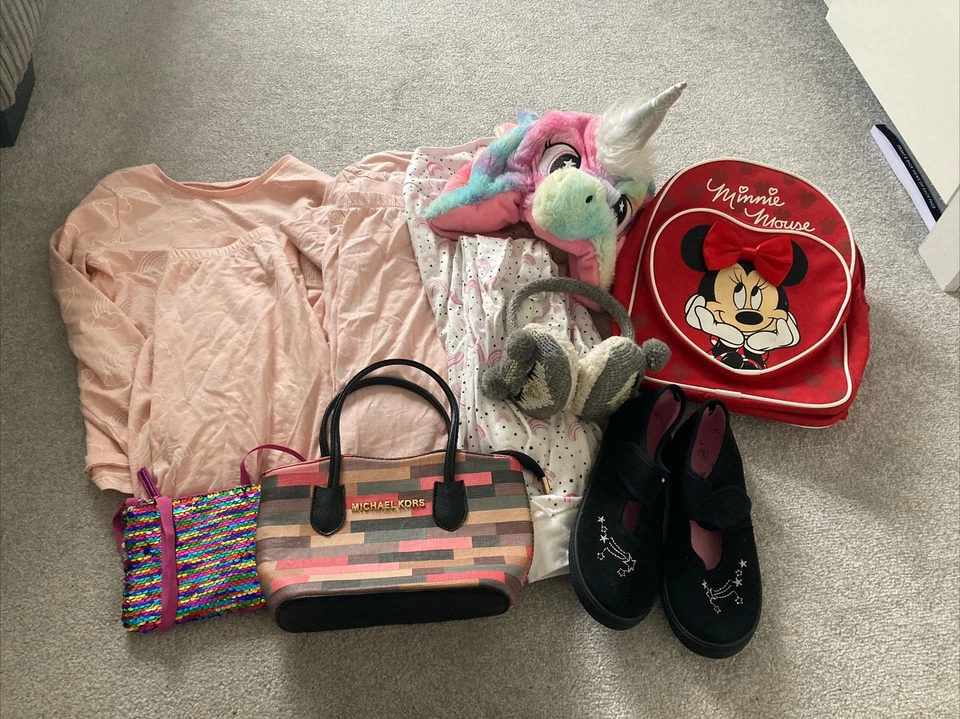 Girls Pyjama Accessory job lot Bundle 8-9 Bags Pumps Winter Hat Ear Muffs - Image 1 of 1