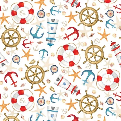 Ткань Feline Drive HIGH TIDES Nautical Adventure белая четверть квадратного ярда (18 x 22 дюйма) отличное качество - Изображение 1 из 4