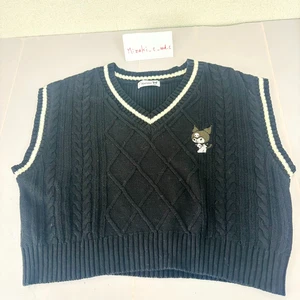 Sanrio Kuromi Knit Vest Tops Black Size M Rabbit Kawaii Character Japan Rare - Picture 1 of 24