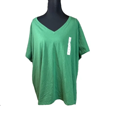 Top suelto Ava & Viv para mujer talla 2XL manga corta verde cuello en V frente liso Foto 1 de 4