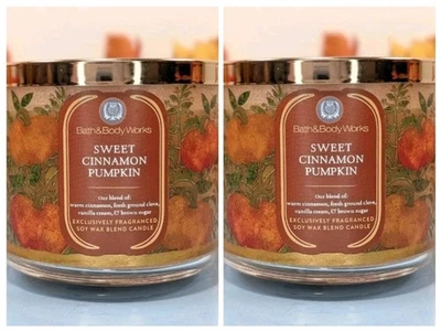 2 Pack Set SWEET CINNAMON PUMPKIN 3-Wick Candle Bath & Body Works Autumn Vanilla - Image 1 of 4