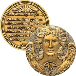 Archangel Raphael Healing Coin Spiritual Medallion Prayer Divine Light Symbol - Picture 1 of 6
