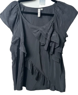 Sine Anthropologie Blouse Womens 6 Gray Sleeveless Ruffled Scoop Neck Flowy  A43 - Image 1 of 4