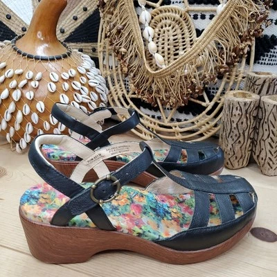 Sandalia de cuña de verano Alegria para mujer 9,5-10/40 correa al tobillo negra cómoda boho Foto 1 de 4