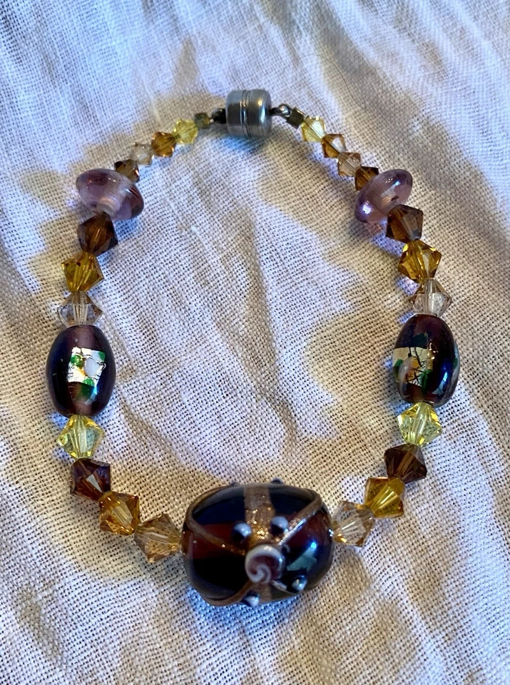 OOAK Artisan Lampwork And Crystal Beaded 7” Bracelet With Strong Magnetic Clasp - Image 1 of 4