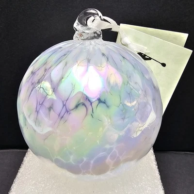Art Glass Ornament 3” Optic Quilted Iridescent Jordan Glassworks Friendship Ball - Image 1 of 4