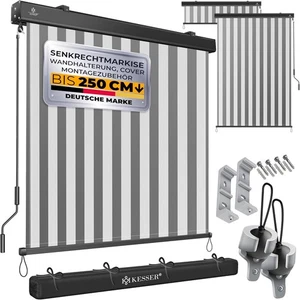 Tenda a Rullo Verticale 180 X 250 Cm Con Meccanismo a Manovella per Balcone - Foto 1 di 7