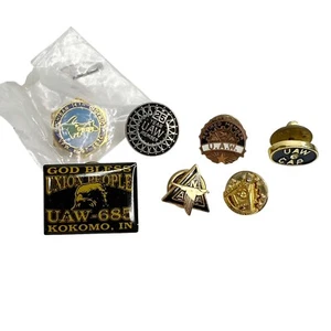 Lot of 7 Union Lapel Pins: UAW, Masonic Lodge, VFW & NAA Gold & Silver Tone - Foto 1 di 10