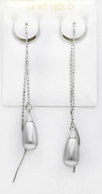 GENUINE GREY PEARL DANGLING EARRINGS 14K solid  GOLD *Free Shipping *Made in USA - Image 1 of 3