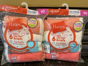 2- Hanes 6-Pack Girls Tagless Low Rise Briefs Panties Assorted Print Size 10 NEW - Picture 1 of 4