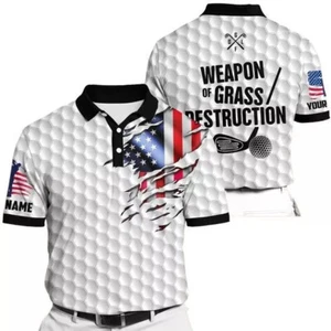 Golf Polo Shirt Premium Cool American Flag Custom Name, Personalized For Golfer - Picture 1 of 3