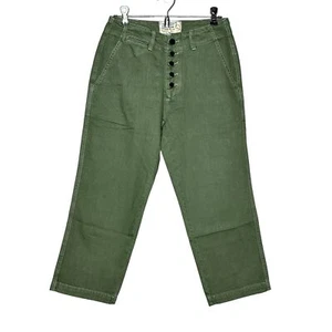 Sandrine Rose Cropped Relaxed Fit Wide Leg Buttons Pants Army Green Women S NWT - Picture 1 of 8