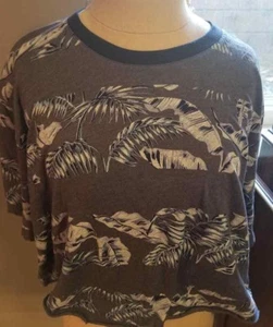 Crop Top XXL American Rag CIE Palm Frond Leaf Rolled Hem Crew neck Blue Grey - Picture 1 of 9