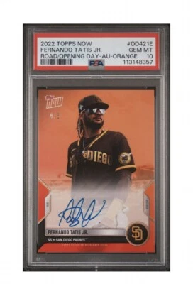 2022 Topps Now Fernando Tatis Jr. Road To Opening Day Orange Auto /5, PSA 10 1/1 - Image 1 of 4