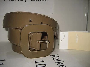 $330 NUEVO BALLY 34 EN 85 CM Gris Patente Cuero Tono Dorado Hebilla A juego Etiqueta - Imagen 1 de 8