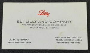 Biglietto da visita vintage anni 50 ELI LILLY & COMPANY Indianapolis IN FARMACEUTICA - Foto 1 di 2