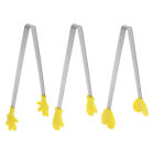 Mini Food Tongs 14cm Pattern Shape Stainless Steel with Silicon Tips Yellow