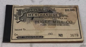 c190? Libro de cupones para empleados Puget Mill Co Port Ludlow WA para mercancía en tienda - Imagen 1 de 9