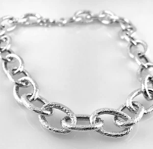 WOMEN'S 925 SILVER NECK CHAIN OVAL RING SCRAPERS NECKLACE - Picture 1 of 9