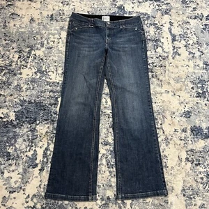 White House Black Market Blanc Jeans Sz 12 Bootcut Rhinestones Accents - Picture 1 of 16