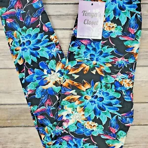Kids Girls Tropical Floral Leggings Buttery Soft S/M & L/XL - Picture 1 of 4