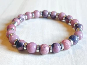 Pulsera de cuentas de rodonita (en estiramiento) 8 mm AAA 7" pulgadas piedra genuina - Imagen 1 de 4