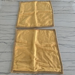 2 Pottery Barn Yellow Braided Jute Pillow Shams Covers 20"x20" Linen 3027182 - Picture 1 of 7