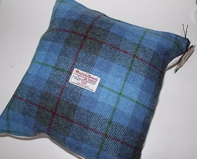 Handmade 13" Blue Tartan Harris Tweed Cushion - Image 1 of 4