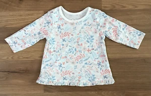 New George Long Sleeve T-Shirt Girls 0-3 Months Ivory Flower Pattern Frilly Hem - Picture 1 of 12
