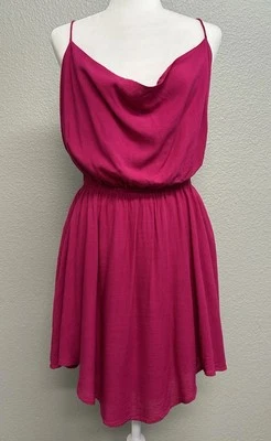 Indah Tahani Drape Neck Strappy Back Fuchsia Flowy Mini Dress Size Large — 第 1/4 张图片