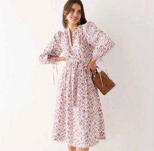 Abito J.Crew cravatta-vita scollo a V in cotone Windsor floreale taglia small ESAURITO - Foto 1 di 16