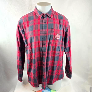 Ohio State Buckeyes Flannel Shirt Men XL Red Gray Plaid Button Up Casual College - Picture 1 of 8