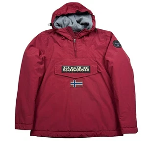 Napapijri Anorak Jacket Men's S Red 1/4 Zip Pullover Geographic Side Zip - Picture 1 of 14